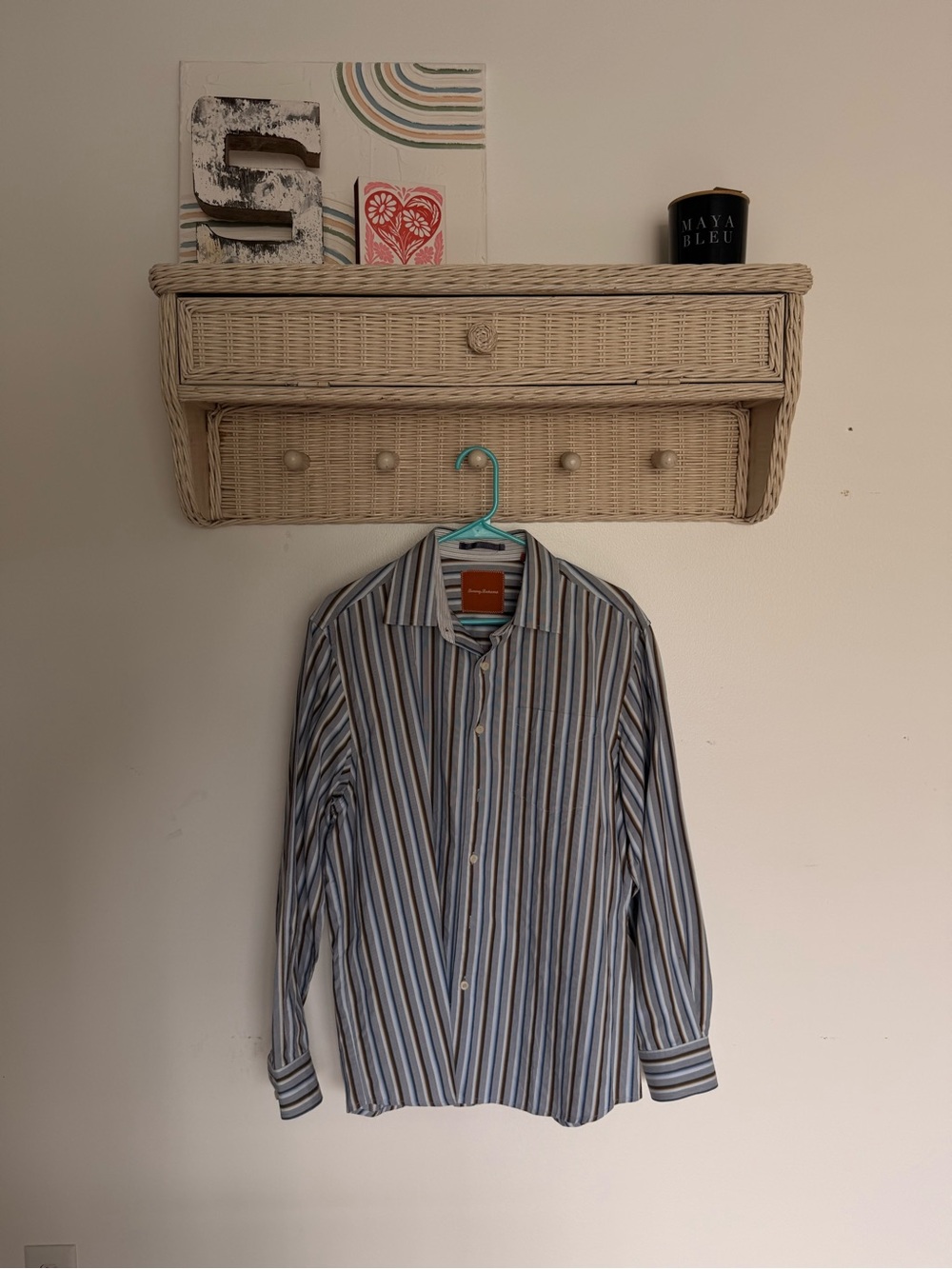 Tommy Bahama Men's Long-Sleeve Blue and White Striped Dress Shirt